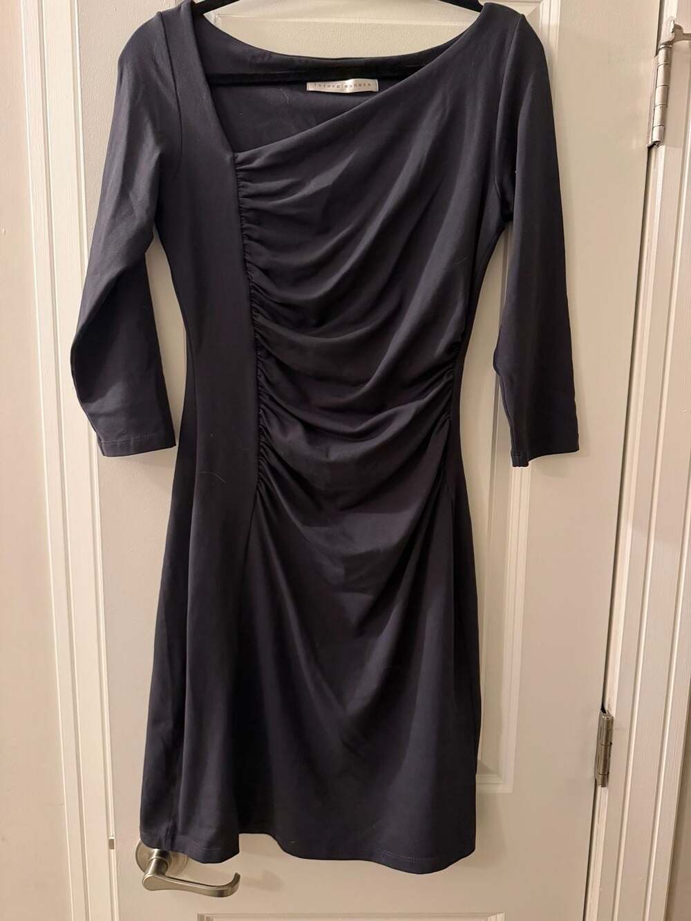 Susana Monaco Black Asymmetric Ruched Side 3/4 Sleeve Dress Size M